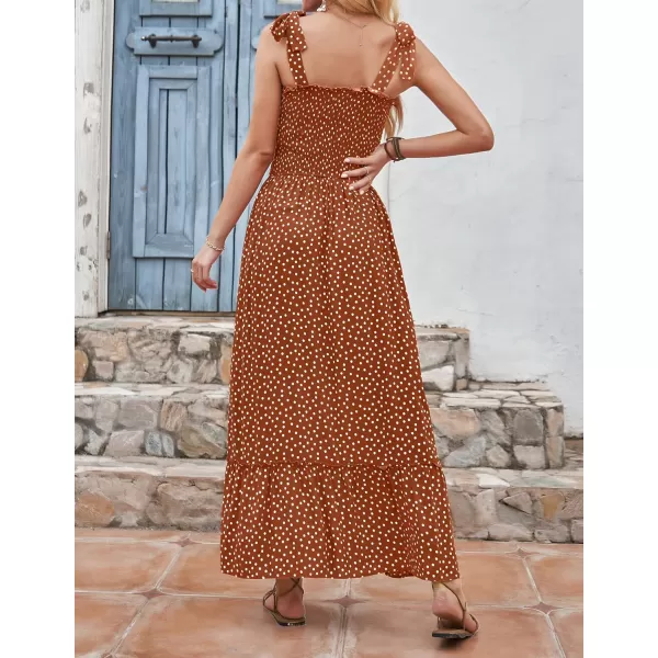 imageZESICA Womens Boho Summer Floral Print Tie Straps Sleeveless Square Neck Smocked Flowy Ruffle A Line Maxi DressBrown