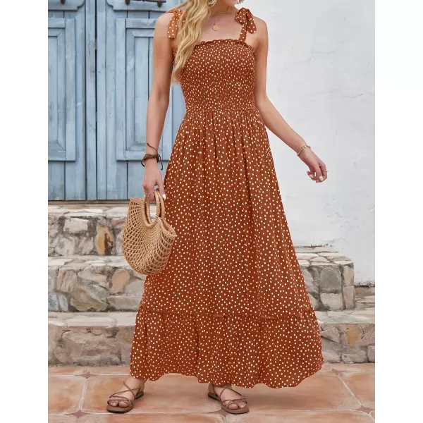 imageZESICA Womens Boho Summer Floral Print Tie Straps Sleeveless Square Neck Smocked Flowy Ruffle A Line Maxi DressBrown
