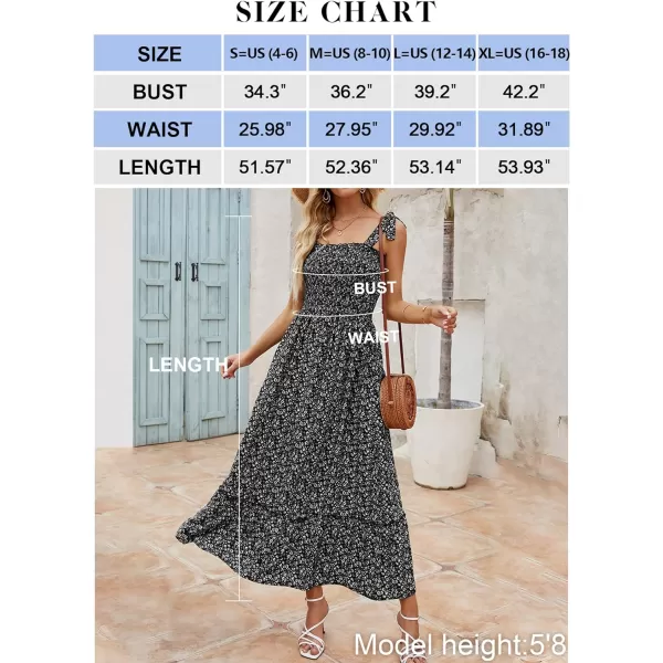 imageZESICA Womens Boho Summer Floral Print Tie Straps Sleeveless Square Neck Smocked Flowy Ruffle A Line Maxi DressCharcoal
