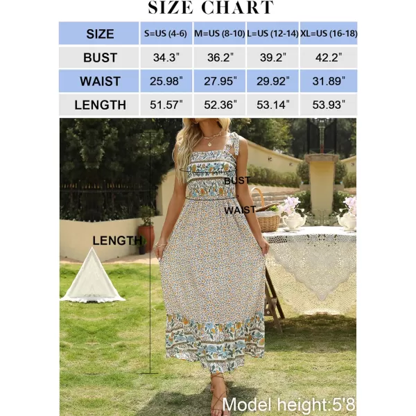 imageZESICA Womens Boho Summer Floral Print Tie Straps Sleeveless Square Neck Smocked Flowy Ruffle A Line Maxi DressCream