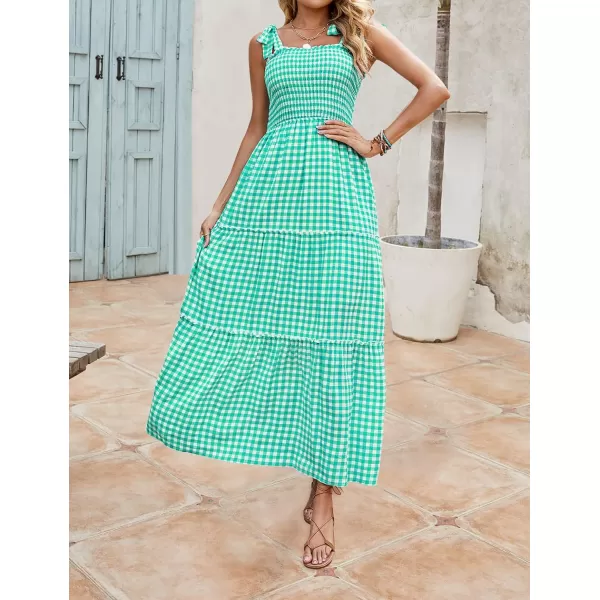imageZESICA Womens Boho Summer Floral Print Tie Straps Sleeveless Square Neck Smocked Flowy Ruffle A Line Maxi DressCyan