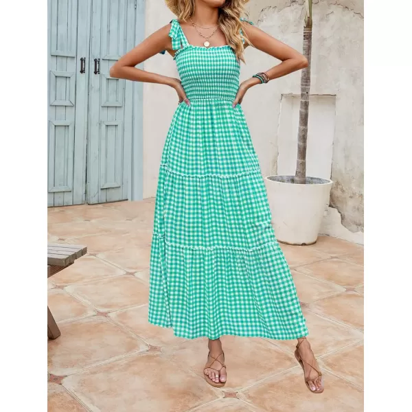 imageZESICA Womens Boho Summer Floral Print Tie Straps Sleeveless Square Neck Smocked Flowy Ruffle A Line Maxi DressCyan