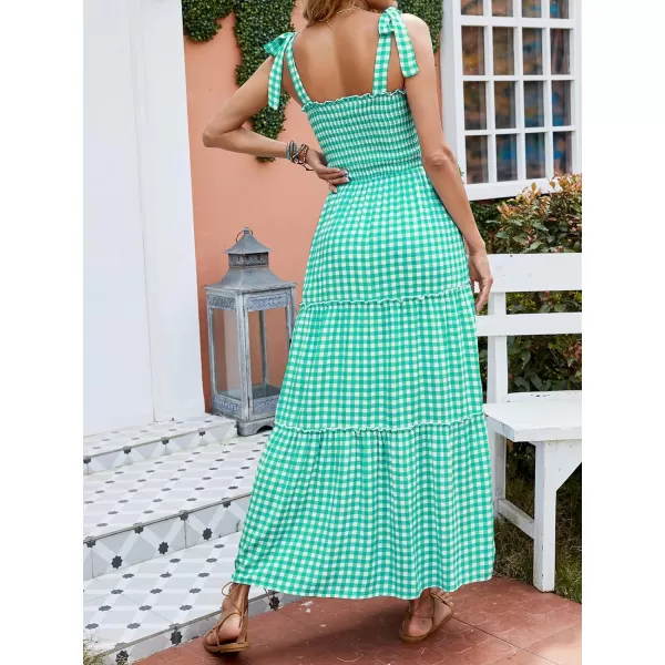 imageZESICA Womens Boho Summer Floral Print Tie Straps Sleeveless Square Neck Smocked Flowy Ruffle A Line Maxi DressCyan
