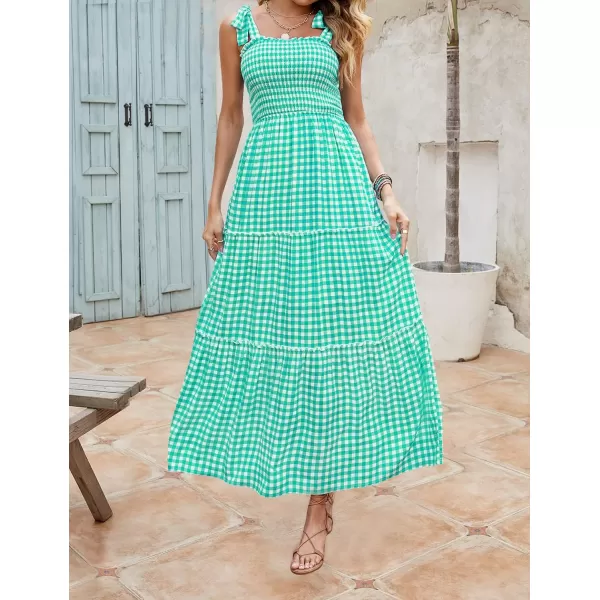 imageZESICA Womens Boho Summer Floral Print Tie Straps Sleeveless Square Neck Smocked Flowy Ruffle A Line Maxi DressCyan
