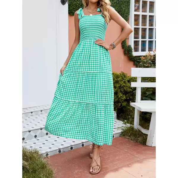 imageZESICA Womens Boho Summer Floral Print Tie Straps Sleeveless Square Neck Smocked Flowy Ruffle A Line Maxi DressCyan