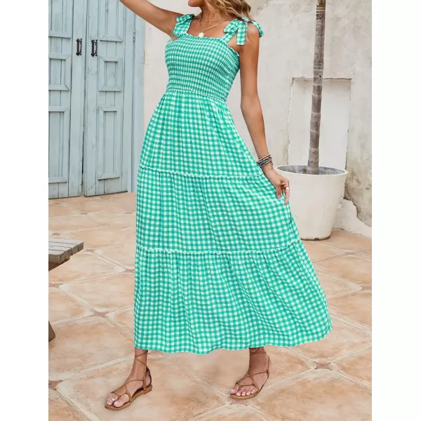 imageZESICA Womens Boho Summer Floral Print Tie Straps Sleeveless Square Neck Smocked Flowy Ruffle A Line Maxi DressCyan