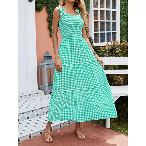 imageZESICA Womens Boho Summer Floral Print Tie Straps Sleeveless Square Neck Smocked Flowy Ruffle A Line Maxi DressCyan