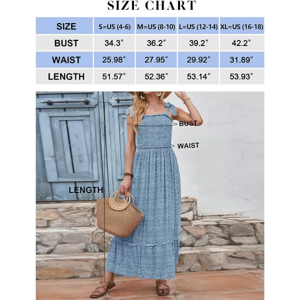 imageZESICA Womens Boho Summer Floral Print Tie Straps Sleeveless Square Neck Smocked Flowy Ruffle A Line Maxi DressGreyblue