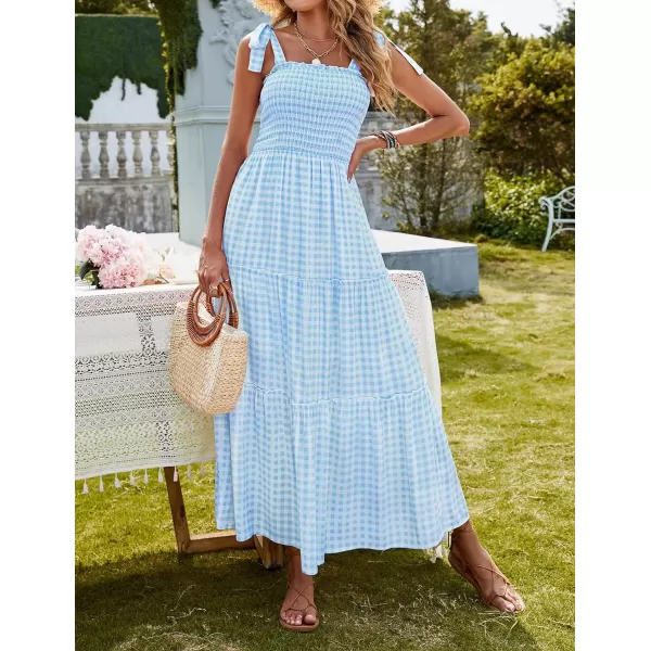 imageZESICA Womens Boho Summer Floral Print Tie Straps Sleeveless Square Neck Smocked Flowy Ruffle A Line Maxi DressLightblue