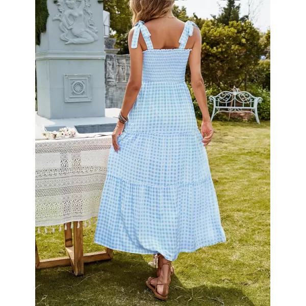 imageZESICA Womens Boho Summer Floral Print Tie Straps Sleeveless Square Neck Smocked Flowy Ruffle A Line Maxi DressLightblue