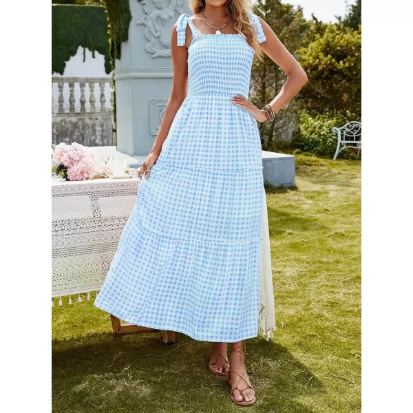 imageZESICA Womens Boho Summer Floral Print Tie Straps Sleeveless Square Neck Smocked Flowy Ruffle A Line Maxi DressLightblue