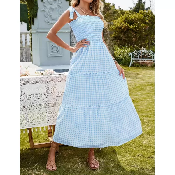 imageZESICA Womens Boho Summer Floral Print Tie Straps Sleeveless Square Neck Smocked Flowy Ruffle A Line Maxi DressLightblue