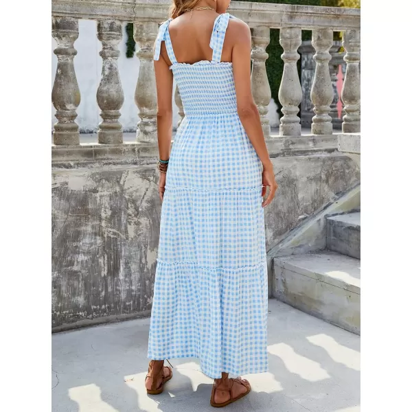 imageZESICA Womens Boho Summer Floral Print Tie Straps Sleeveless Square Neck Smocked Flowy Ruffle A Line Maxi DressLightblue