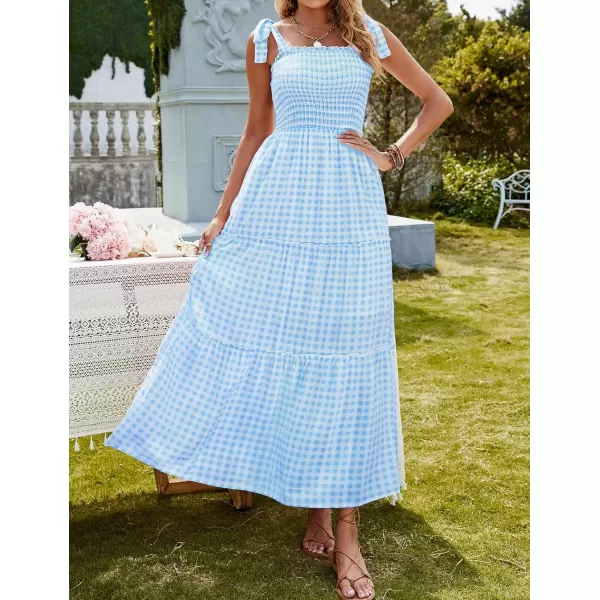 imageZESICA Womens Boho Summer Floral Print Tie Straps Sleeveless Square Neck Smocked Flowy Ruffle A Line Maxi DressLightblue