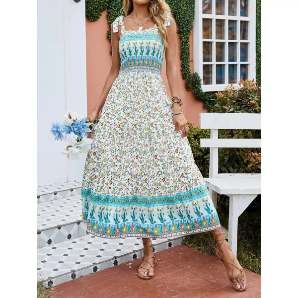 imageZESICA Womens Boho Summer Floral Print Tie Straps Sleeveless Square Neck Smocked Flowy Ruffle A Line Maxi DressLightgreen