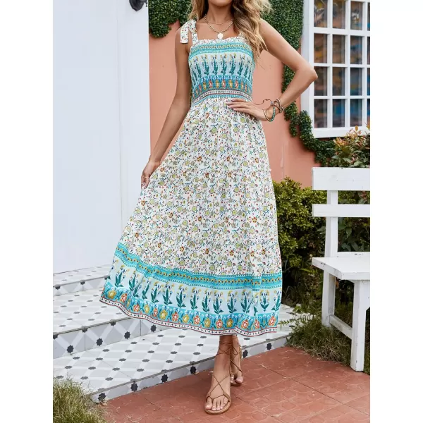 imageZESICA Womens Boho Summer Floral Print Tie Straps Sleeveless Square Neck Smocked Flowy Ruffle A Line Maxi DressLightgreen
