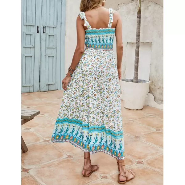 imageZESICA Womens Boho Summer Floral Print Tie Straps Sleeveless Square Neck Smocked Flowy Ruffle A Line Maxi DressLightgreen