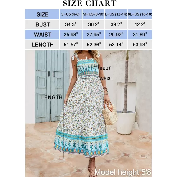 imageZESICA Womens Boho Summer Floral Print Tie Straps Sleeveless Square Neck Smocked Flowy Ruffle A Line Maxi DressLightgreen