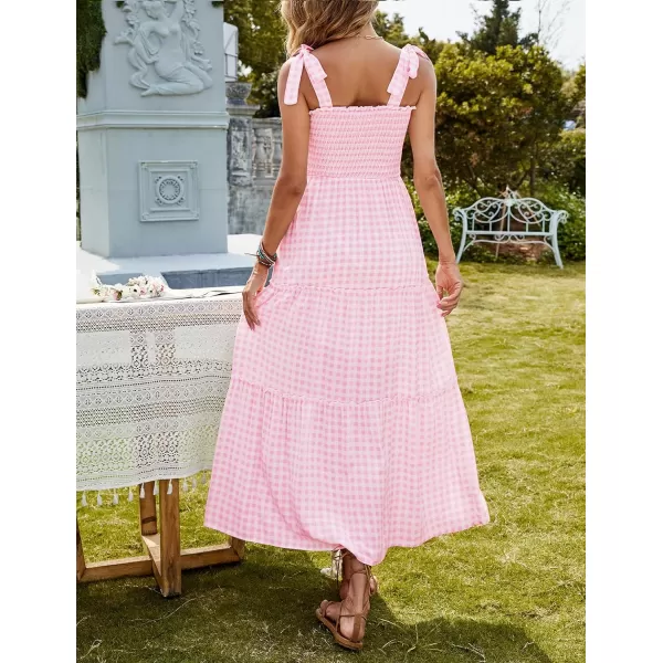 imageZESICA Womens Boho Summer Floral Print Tie Straps Sleeveless Square Neck Smocked Flowy Ruffle A Line Maxi DressLightpink