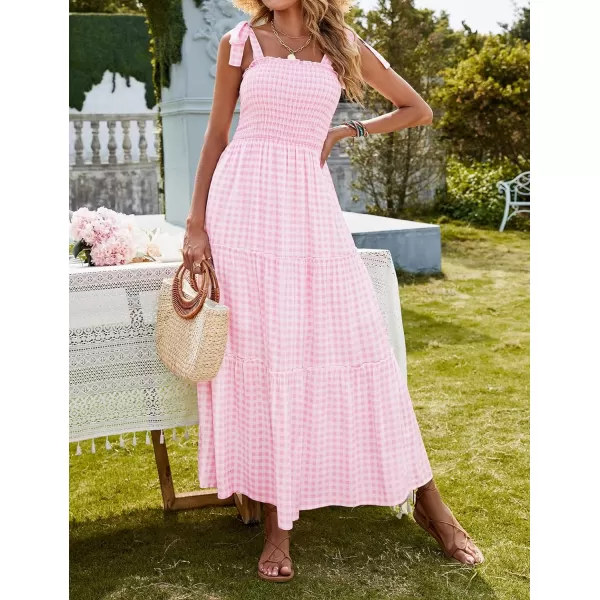 imageZESICA Womens Boho Summer Floral Print Tie Straps Sleeveless Square Neck Smocked Flowy Ruffle A Line Maxi DressLightpink