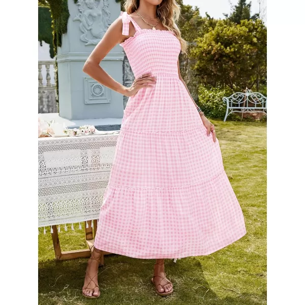 imageZESICA Womens Boho Summer Floral Print Tie Straps Sleeveless Square Neck Smocked Flowy Ruffle A Line Maxi DressLightpink