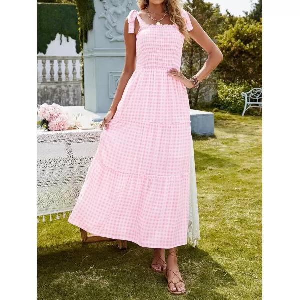 imageZESICA Womens Boho Summer Floral Print Tie Straps Sleeveless Square Neck Smocked Flowy Ruffle A Line Maxi DressLightpink