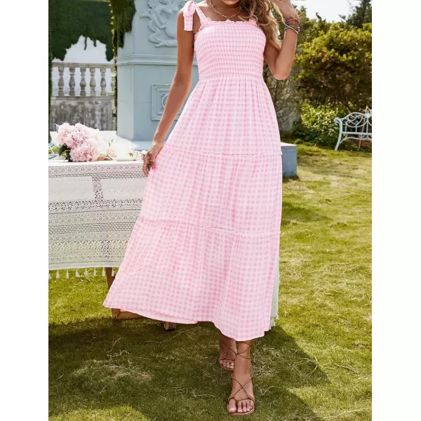 imageZESICA Womens Boho Summer Floral Print Tie Straps Sleeveless Square Neck Smocked Flowy Ruffle A Line Maxi DressLightpink