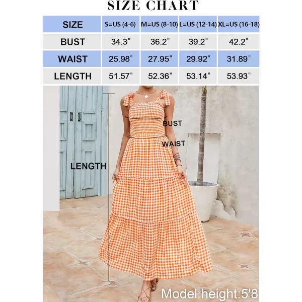 imageZESICA Womens Boho Summer Floral Print Tie Straps Sleeveless Square Neck Smocked Flowy Ruffle A Line Maxi DressOrange