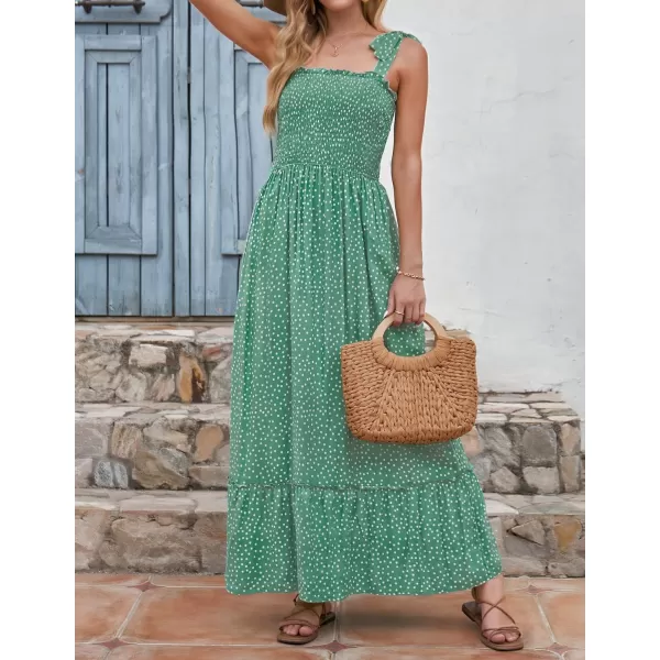 imageZESICA Womens Boho Summer Floral Print Tie Straps Sleeveless Square Neck Smocked Flowy Ruffle A Line Maxi DressPalegreen