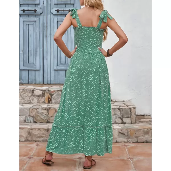 imageZESICA Womens Boho Summer Floral Print Tie Straps Sleeveless Square Neck Smocked Flowy Ruffle A Line Maxi DressPalegreen