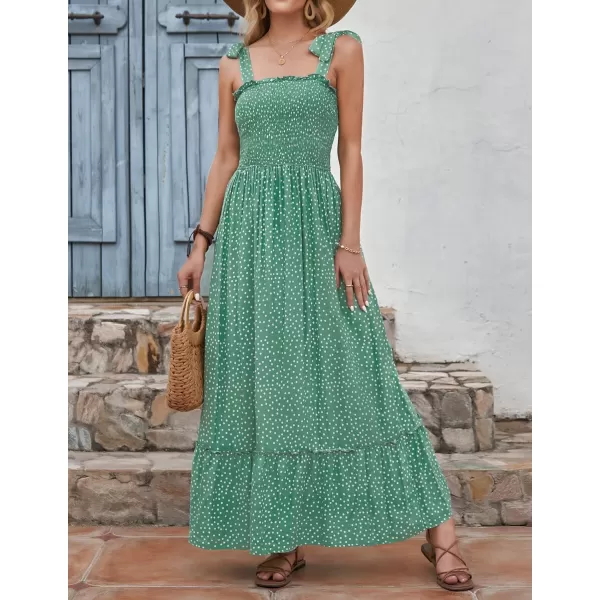 imageZESICA Womens Boho Summer Floral Print Tie Straps Sleeveless Square Neck Smocked Flowy Ruffle A Line Maxi DressPalegreen