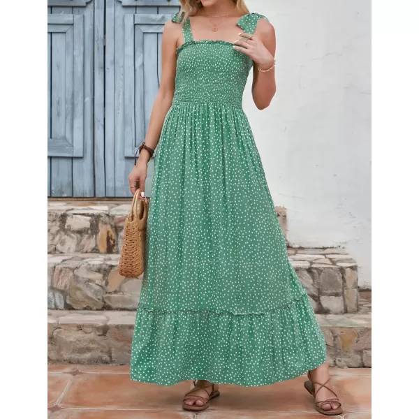 imageZESICA Womens Boho Summer Floral Print Tie Straps Sleeveless Square Neck Smocked Flowy Ruffle A Line Maxi DressPalegreen