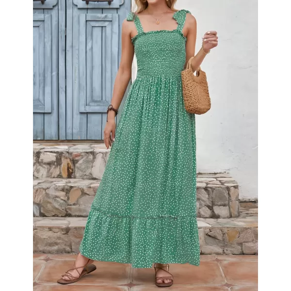 imageZESICA Womens Boho Summer Floral Print Tie Straps Sleeveless Square Neck Smocked Flowy Ruffle A Line Maxi DressPalegreen