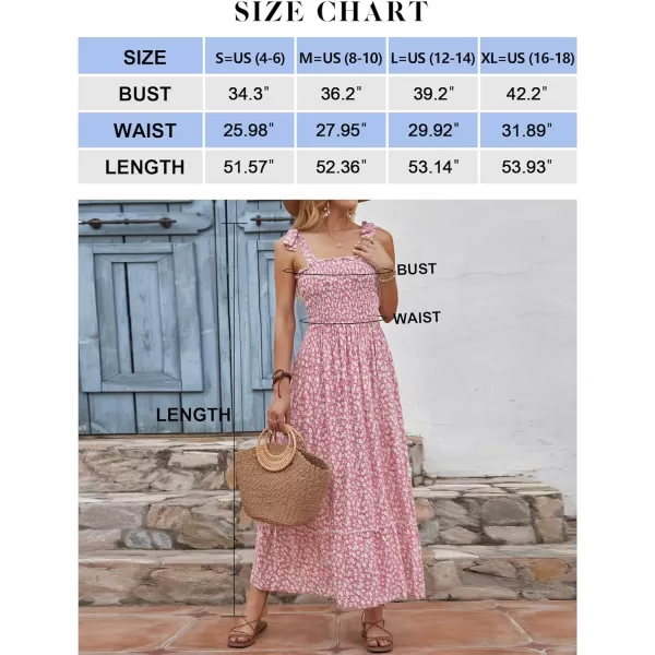 imageZESICA Womens Boho Summer Floral Print Tie Straps Sleeveless Square Neck Smocked Flowy Ruffle A Line Maxi DressPink