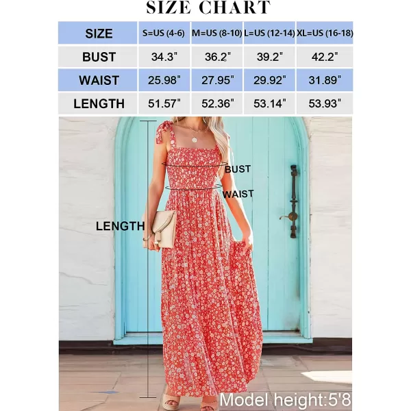 imageZESICA Womens Boho Summer Floral Print Tie Straps Sleeveless Square Neck Smocked Flowy Ruffle A Line Maxi DressTangerine
