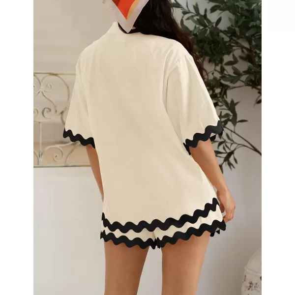 imageZESICA Womens Button Down Pajama Set Line Short Sleeve Shirt and Shorts Pj Lounge Sets Sleepwear with PocketsApricot