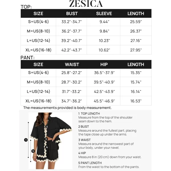 imageZESICA Womens Button Down Pajama Set Line Short Sleeve Shirt and Shorts Pj Lounge Sets Sleepwear with PocketsBlack