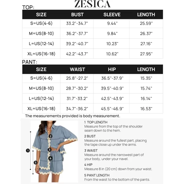 imageZESICA Womens Button Down Pajama Set Line Short Sleeve Shirt and Shorts Pj Lounge Sets Sleepwear with PocketsDusty Blue