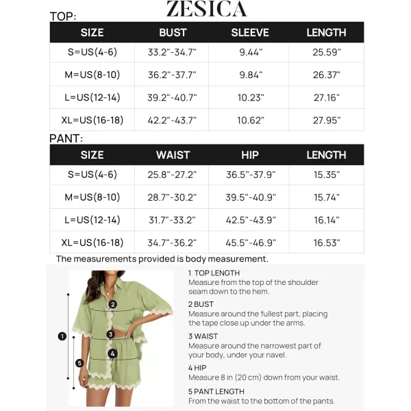 imageZESICA Womens Button Down Pajama Set Line Short Sleeve Shirt and Shorts Pj Lounge Sets Sleepwear with PocketsGreen