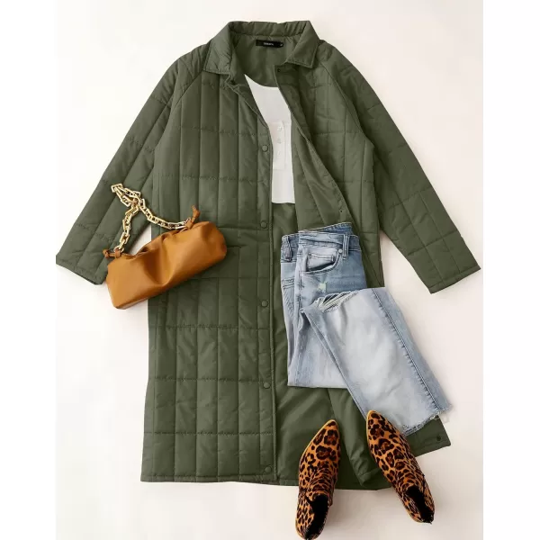 imageZESICA Womens Button Down Quilted Coat Winter Long Sleeve Stand Collar Oversized Puffer Jacket Outerwear with PocketsArmygreen
