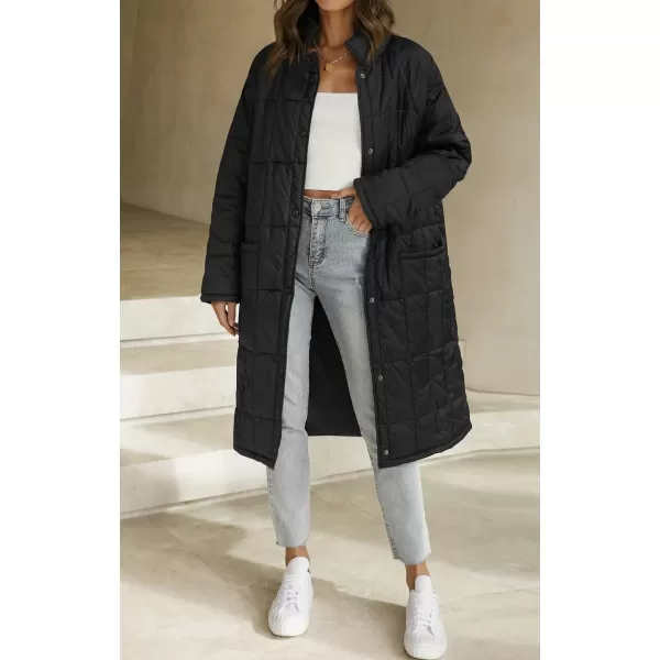 imageZESICA Womens Button Down Quilted Coat Winter Long Sleeve Stand Collar Oversized Puffer Jacket Outerwear with PocketsBlack