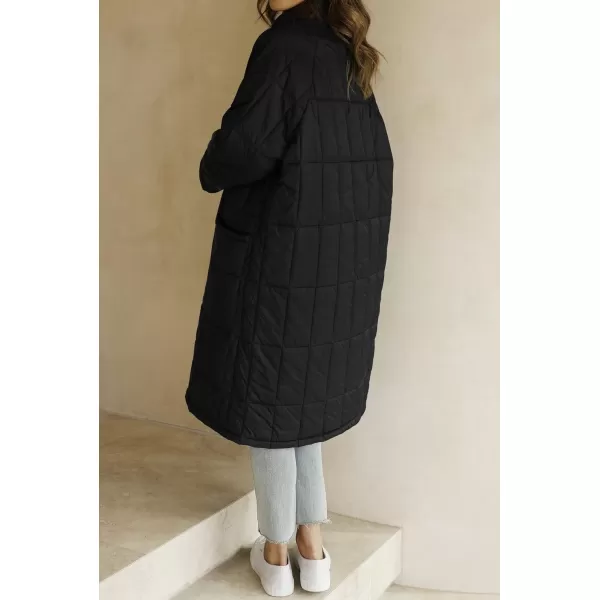 imageZESICA Womens Button Down Quilted Coat Winter Long Sleeve Stand Collar Oversized Puffer Jacket Outerwear with PocketsBlack