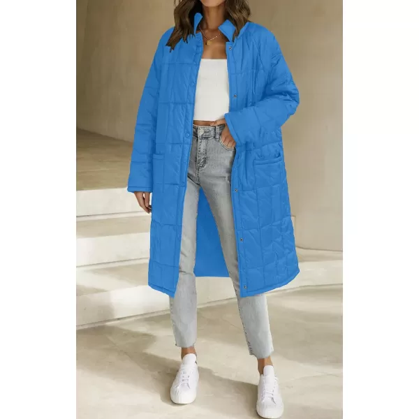 imageZESICA Womens Button Down Quilted Coat Winter Long Sleeve Stand Collar Oversized Puffer Jacket Outerwear with PocketsCobaltblue