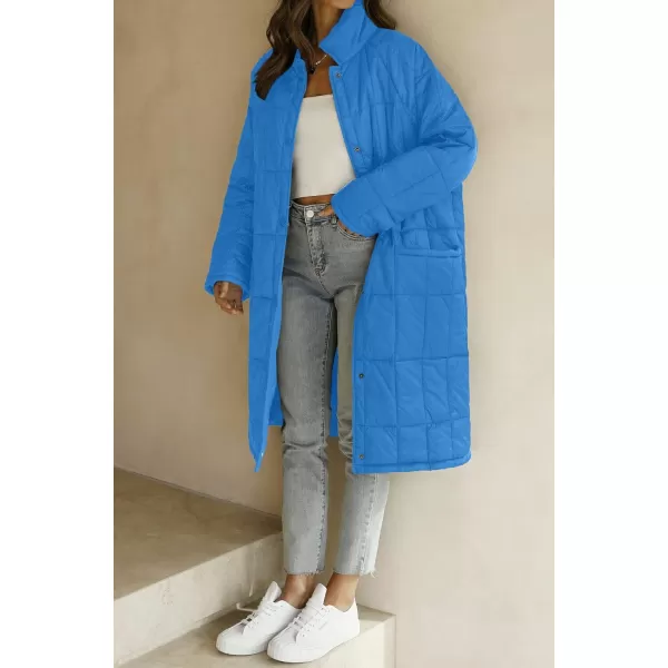imageZESICA Womens Button Down Quilted Coat Winter Long Sleeve Stand Collar Oversized Puffer Jacket Outerwear with PocketsCobaltblue