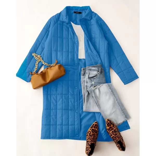 imageZESICA Womens Button Down Quilted Coat Winter Long Sleeve Stand Collar Oversized Puffer Jacket Outerwear with PocketsCobaltblue