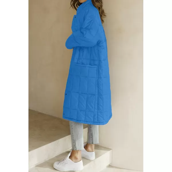 imageZESICA Womens Button Down Quilted Coat Winter Long Sleeve Stand Collar Oversized Puffer Jacket Outerwear with PocketsCobaltblue