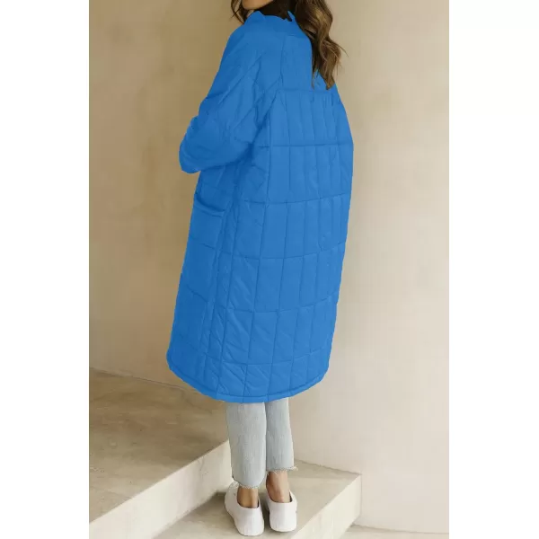 imageZESICA Womens Button Down Quilted Coat Winter Long Sleeve Stand Collar Oversized Puffer Jacket Outerwear with PocketsCobaltblue