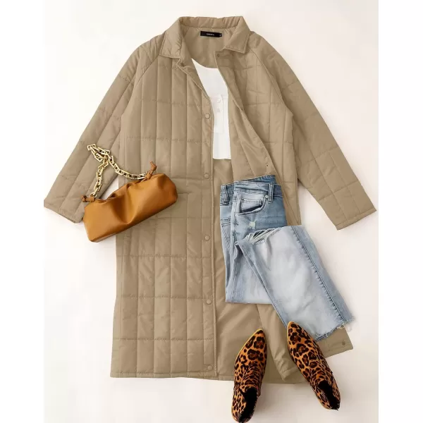 imageZESICA Womens Button Down Quilted Coat Winter Long Sleeve Stand Collar Oversized Puffer Jacket Outerwear with PocketsKhaki