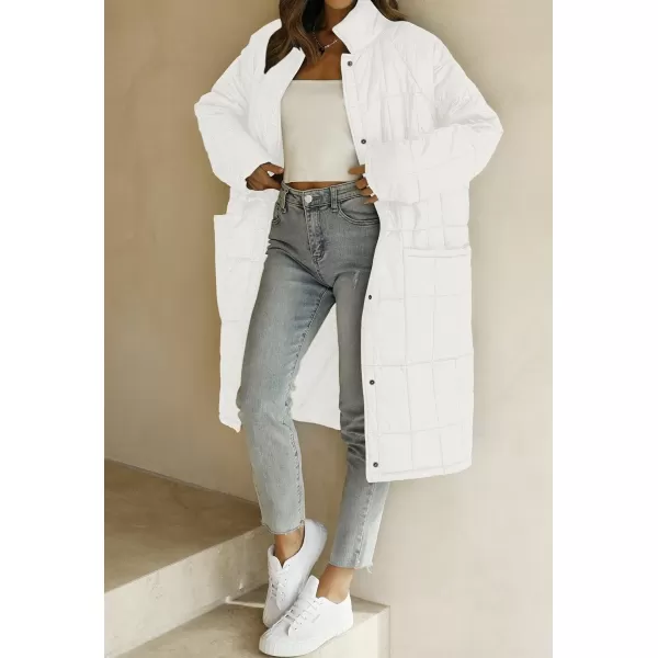 imageZESICA Womens Button Down Quilted Coat Winter Long Sleeve Stand Collar Oversized Puffer Jacket Outerwear with PocketsWhite