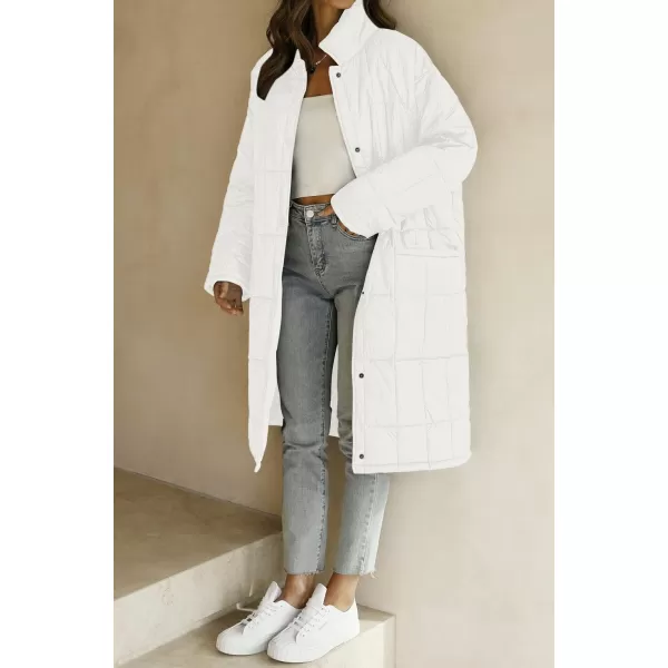 imageZESICA Womens Button Down Quilted Coat Winter Long Sleeve Stand Collar Oversized Puffer Jacket Outerwear with PocketsWhite